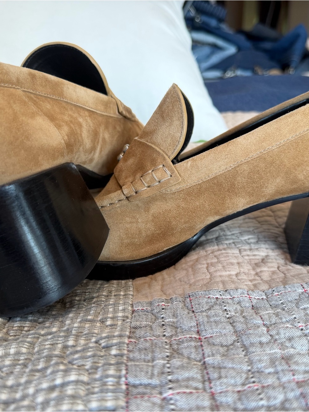COACH Beige Suede Women’s size 10 Penny Loafers with Silver Accent - Picture 4 of 6